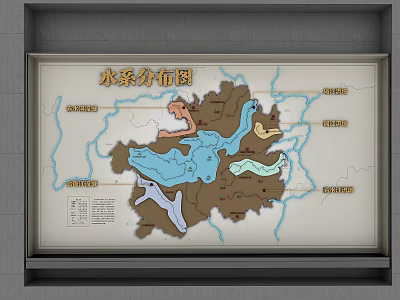Detailed Water System Distribution Map Showing Major Rivers Lakes And Regions 3d model