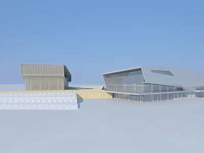 Modern Architectural Exterior With Two Buildings Different Designs Glass Elements And Blue Sky 3d model