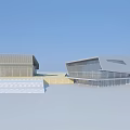 Modern Architectural Exterior With Two Buildings Different Designs Glass Elements And Blue Sky