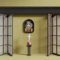 Open Folding Doors in Interior With Yellow Wall and Cat Decorative Painting