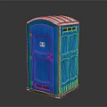 Blue Portable Toilet Building With White Roof And Number 11 Door
