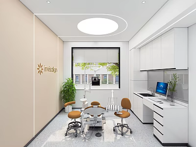 Modern Hospital Clinic Interior With White Cabinets Medical Equipment Computer And Green Plant 3d model