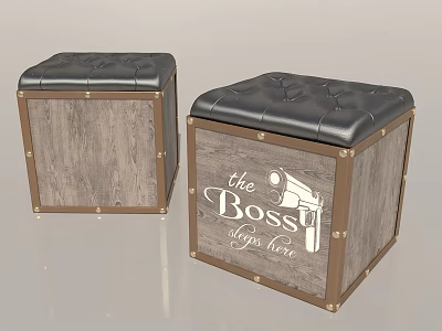 Black Leather Tufted Stools with Wooden Frame Brass Studs and the Boss Go big 3d model