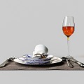 Modern Tableware Knife and Fork Plate Tableware Red Wine Glass 3d model