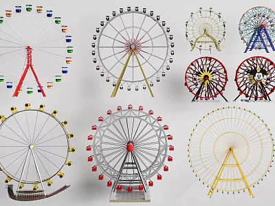 Children's Play Area Featuring Various Colorful Ferris Wheels And Play Structures 3d model