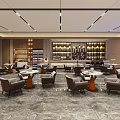 Modern Restaurant Interior With Marble Flooring Tables Chairs Lighting And TV Screen