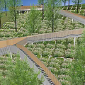 Pathway Facilities In Park With Curved Design And Green Vegetation Trees