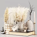 Elegant Modern Decorative Ornaments Set With Pampas Grass Vases Clock And Spherical Pieces