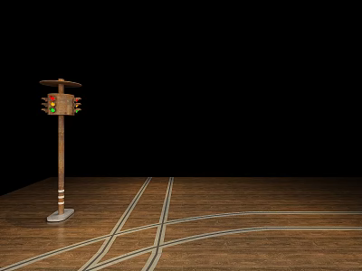 Wooden Outdoor Light With Colorful Lights On Wooden Floor And White Path Lines 3d model