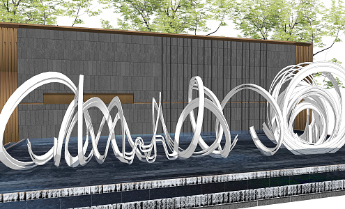 Modern city sculpture curve abstract sculpture landscape sketch streamer landscape wall 3d model