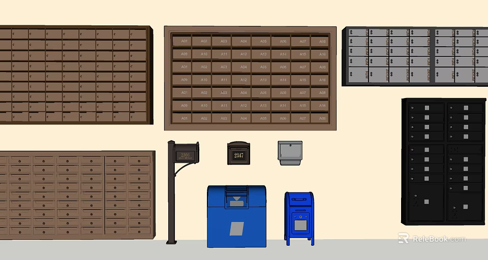 Commercial Equipment Featuring Mailboxes Lockers And Storage Units With Multiple Compartments 3d model