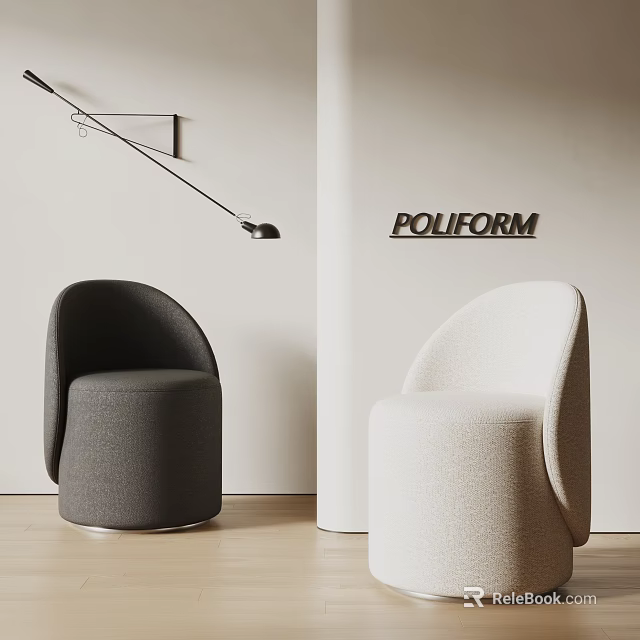 Modern Design Gray And Beige Stools In POLIFORM Interior With Black Floor Lamp 3d model 