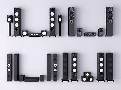 Headphones and Speakers Various Types And Sizes For Home Audio Systems 3d model