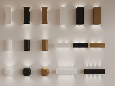 Modern Wall Lamps with Various Designs in White Black and Gold Colors Mounted on Wall 3d model