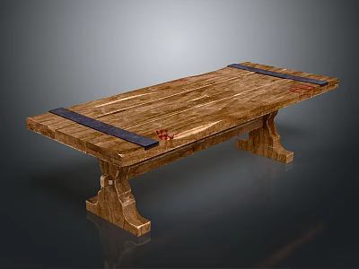 Rustic Wooden Table With Dark Straps And Solid Wood Legs For Home Living 3d model