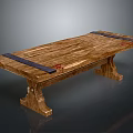 Rustic Wooden Table With Dark Straps And Solid Wood Legs For Home Living