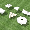White Tensile Membrane Structures On Green Grass Field With Multiple Canopies 3d model