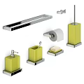 Modern Bathroom Accessories with Yellow Soap Dish Chrome Towel Bar and Toilet Paper Holder