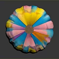 Vibrant Colorful Hot Air Balloon With Pink Blue Yellow Green Stripes And Brown Basket