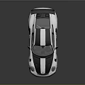 Silver Sports Car with Black Stripes Red Wheels and Black Rear Spoiler