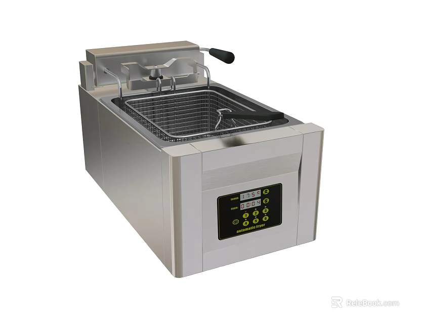 Commercial Kitchen Stainless Steel Deep Fryer With Digital Control Panel And Frying Basket 3d model 