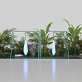 Garden Ornament Display With Metal Frame Featuring Pendant Ornaments Among Lush Tropical Plants