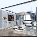 Bright Light Luxury Living And Dining Room Interior Design With Comfortable Sofas And Gorgeous Chandelier