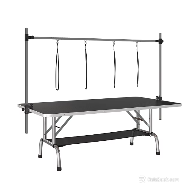 Medical Equipment Pet Examination Table With Metal Frame Black Tabletop And Overhead Hanging Straps 3d model 