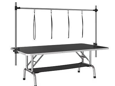 Medical Equipment Pet Examination Table With Metal Frame Black Tabletop And Overhead Hanging Straps 3d model