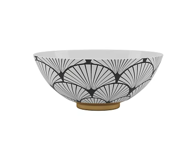 Elegant Dinnerware Set with Black and White Fan Leaf Pattern and Gold Base 3d model