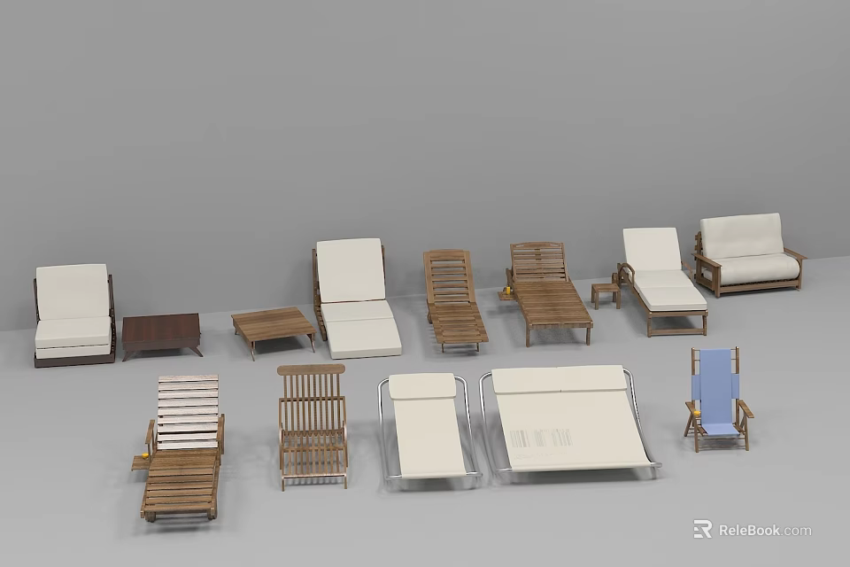 Various Stylish Lounge Chair Designs With Wooden and Fabric Materials 3d model 