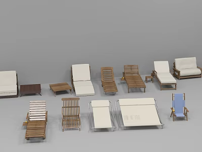 Various Stylish Lounge Chair Designs With Wooden and Fabric Materials 3d model