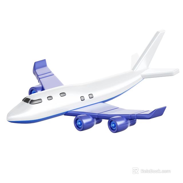 Toy Airplane Model With White Body Blue Wings And Blue Engines 3d model 