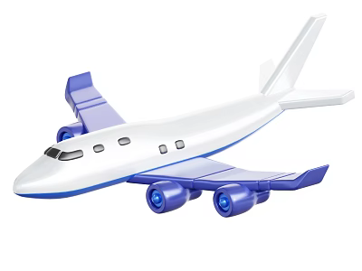 Toy Airplane Model With White Body Blue Wings And Blue Engines 3d model