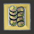 Fresh Sliced Sushi Rolls with Vegetables Pink Fish and Yellow Egg on Yellow Plate