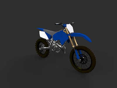 Blue and White Off Road Motorcycle with Large Tires and Tall Suspension 3d model