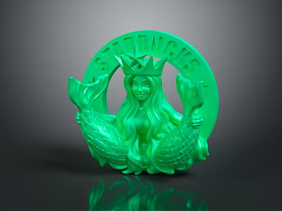 Green 3D Printed Starfish Themed Circular Badge With Mermaid Figure And Fish Tails Design 3d model