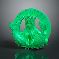 Green 3D Printed Starfish Themed Circular Badge With Mermaid Figure And Fish Tails Design