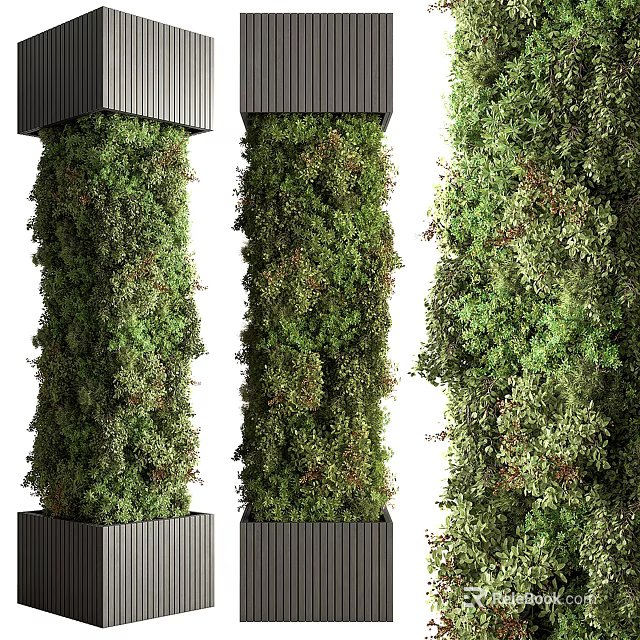 Vertical Green Wall Structures With Lush Plants 3d model 