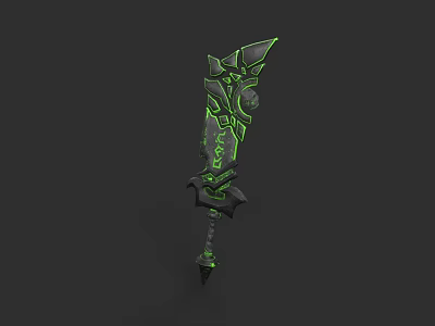 Ornate Fantasy Sword With Green Glowing Patterns On Black Background 3d model