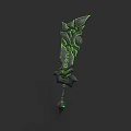 Ornate Fantasy Sword With Green Glowing Patterns On Black Background