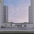Modern High Rise Building Facade With Glass Curtain Wall And Entrance Design