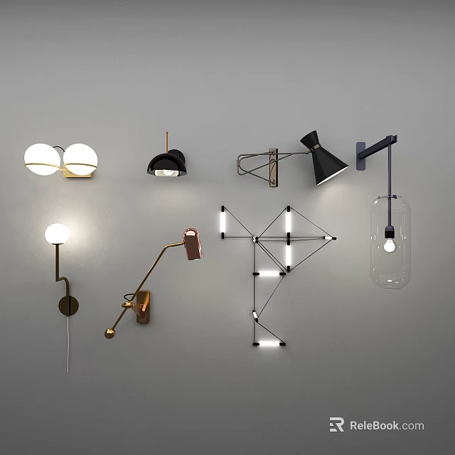 Contemporary Wall Lamps Featuring Spherical Shades Geometric Frames And Metal Brackets 3d model 