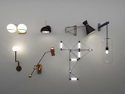 Contemporary Wall Lamps Featuring Spherical Shades Geometric Frames And Metal Brackets 3d model