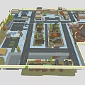 Cartoon Town Scene With Colorful Buildings Streets Street Lamps And Bus Stop