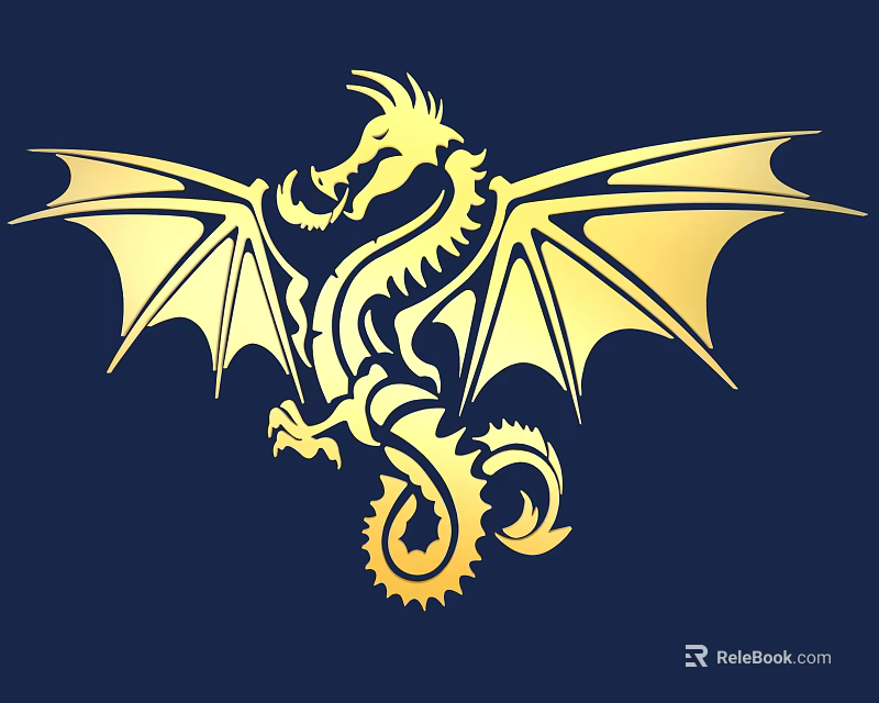 Golden Dragon Carving Design On Dark Blue Background With Intricate Details 3d model 