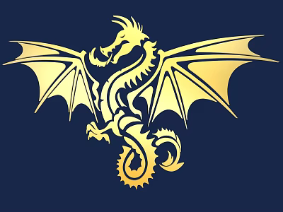 Golden Dragon Carving Design On Dark Blue Background With Intricate Details 3d model