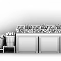Display Shelves With Fresh Green Vegetables And Fruit Filled Wooden Baskets In Retail Market