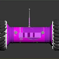 Vibrant Pink Toy Vehicle With Large White Treaded Wheels And Yellow Accents