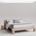 Modern Beige Double Bed with White Sheets Gray Pillows Blanket and Small Side Table 3d model
